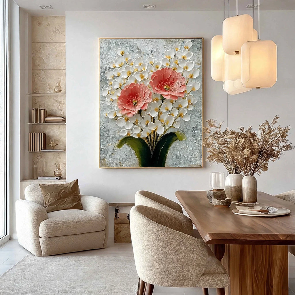 Coral Peony Plaster Relief Painting #M987