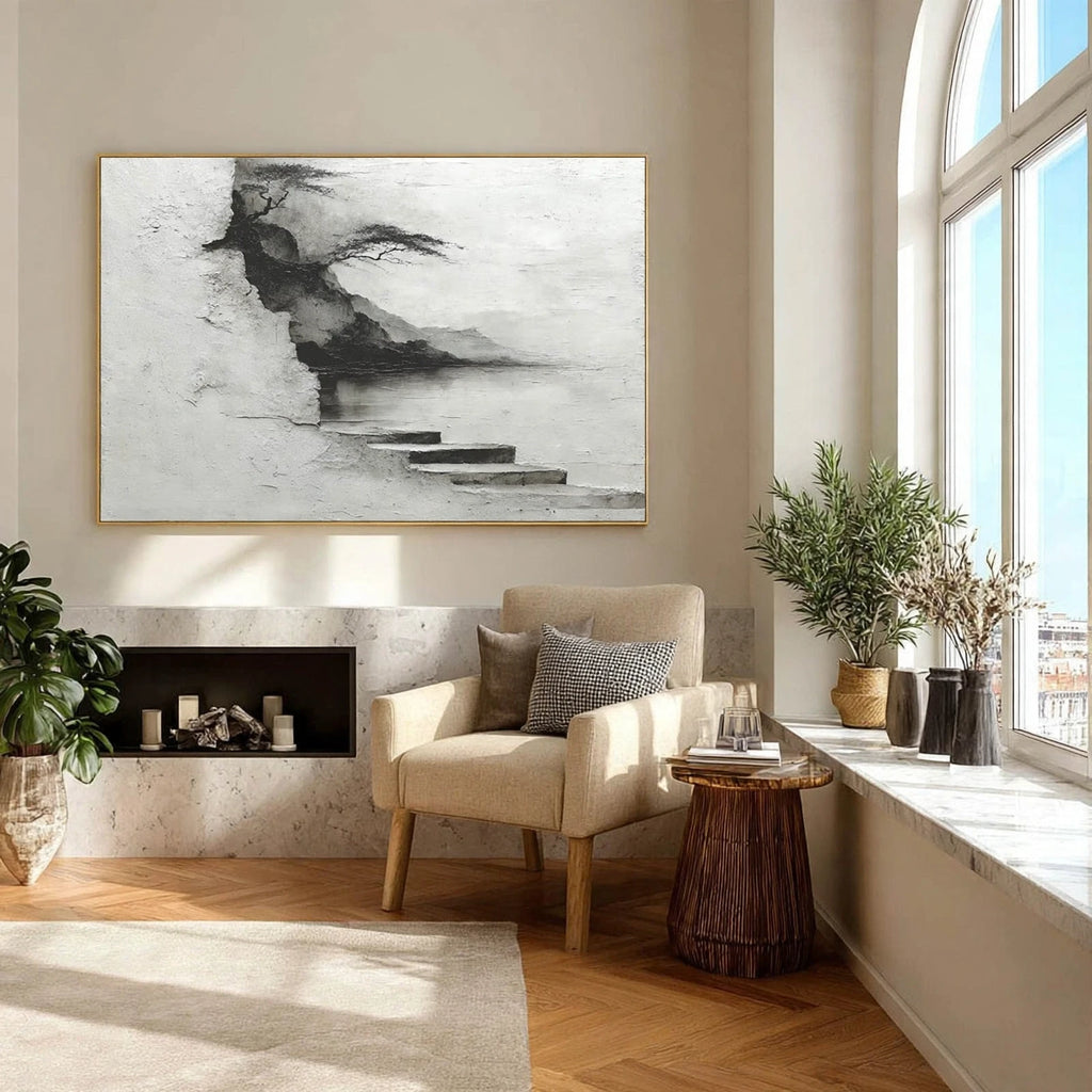 Misty Steps Monochrome Landscape Painting #M989
