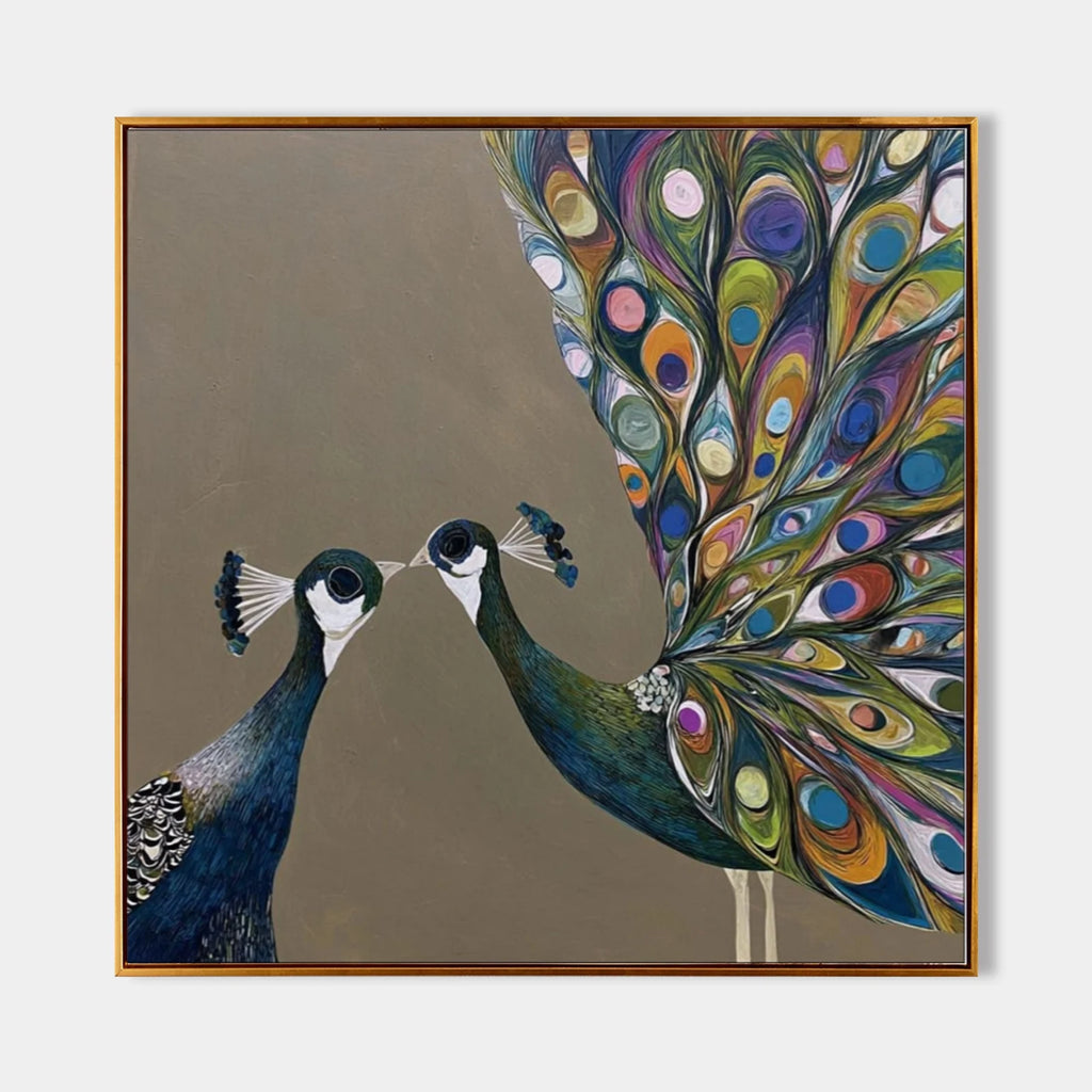 Twin Peacocks Colorful Animal Painting #M997