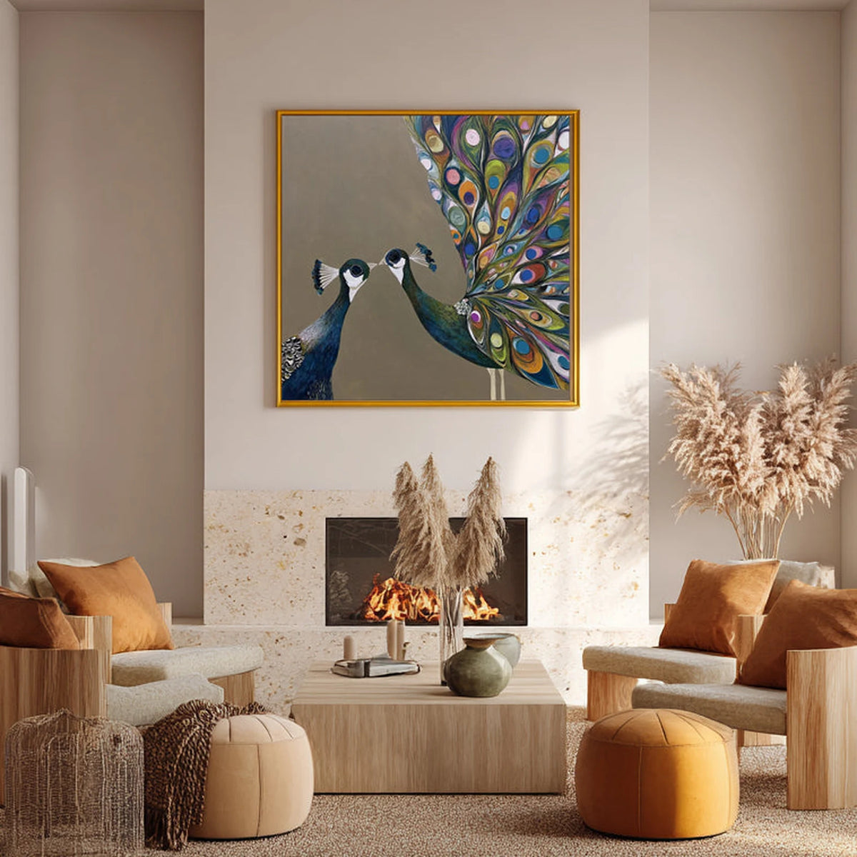 Twin Peacocks Colorful Animal Painting #M997