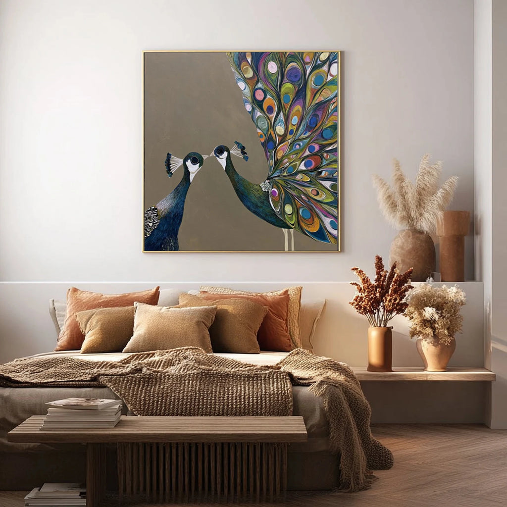 Twin Peacocks Colorful Animal Painting #M997