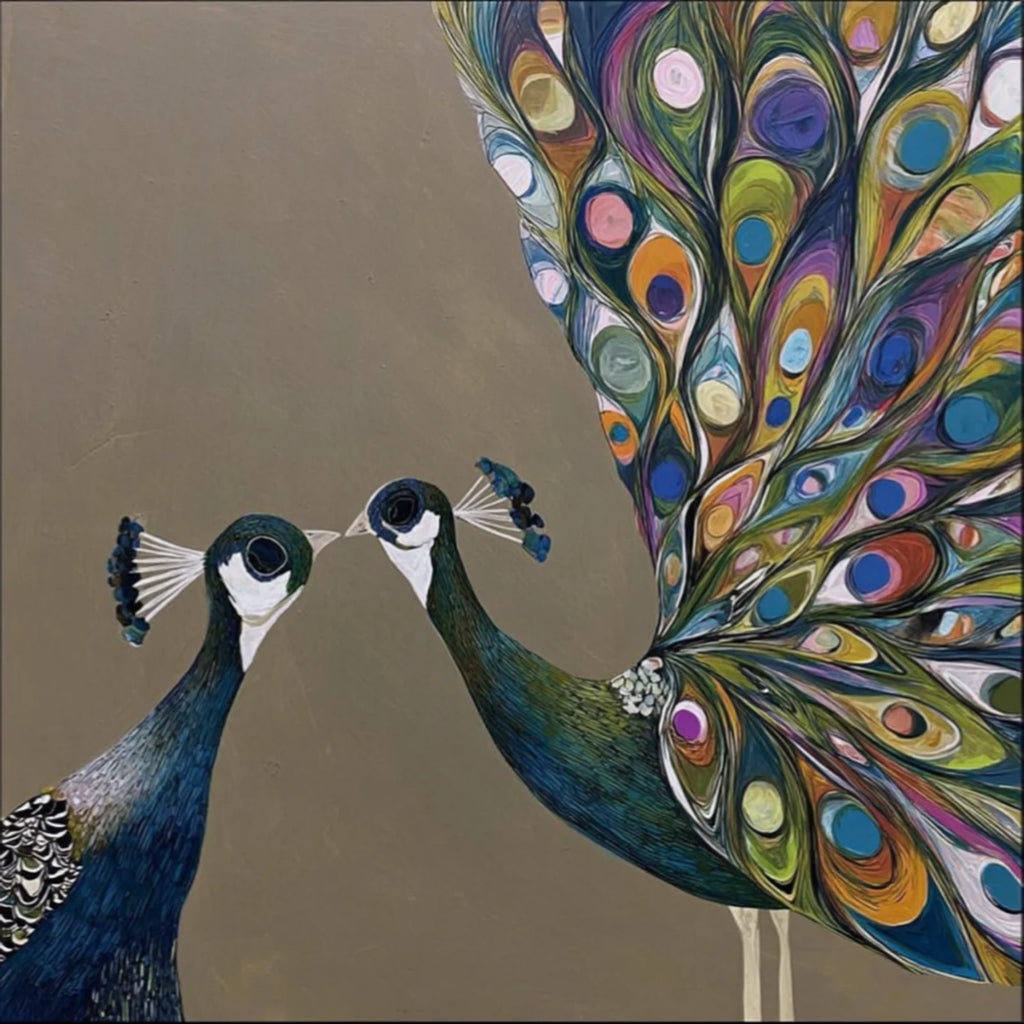 Twin Peacocks Colorful Animal Painting #M997
